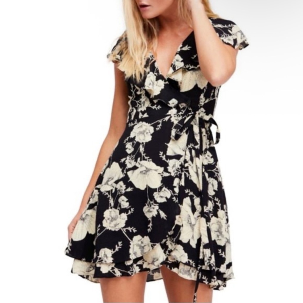 Free People French Quarter Floral Mini Dress In Black
